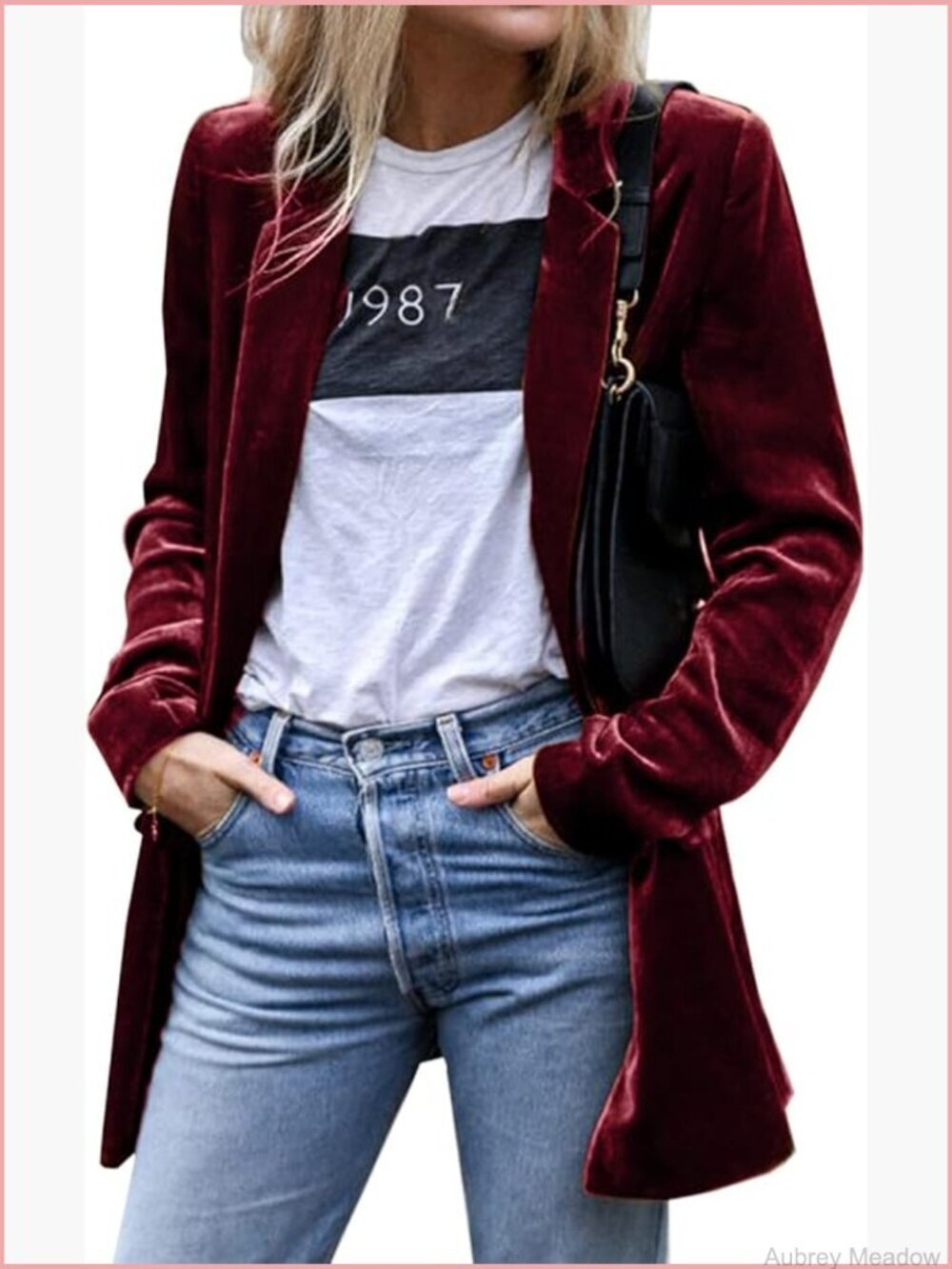 Velvet Long Sleeve Cardigan Open Front Casual Blazer Mid-Length Coat with
